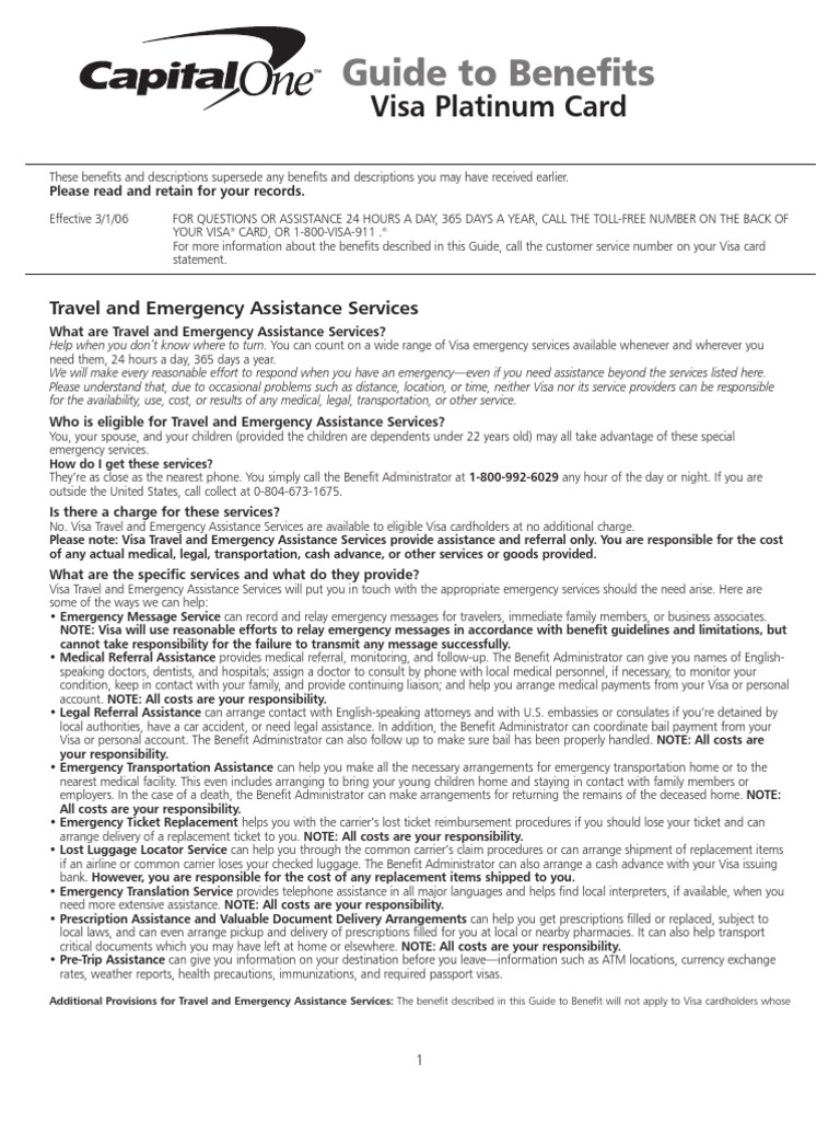 Capital One Visa Card Guide to Benefits Insurance Misrepresentation