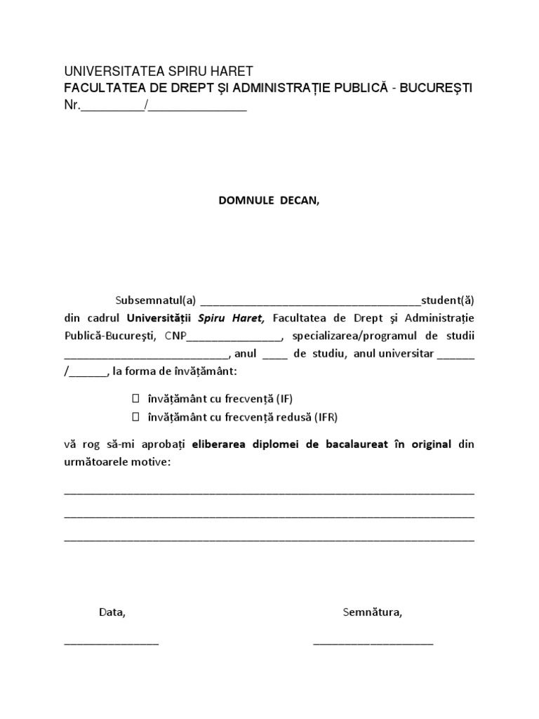 Cerere Eliberare Diploma de Bacalaureat