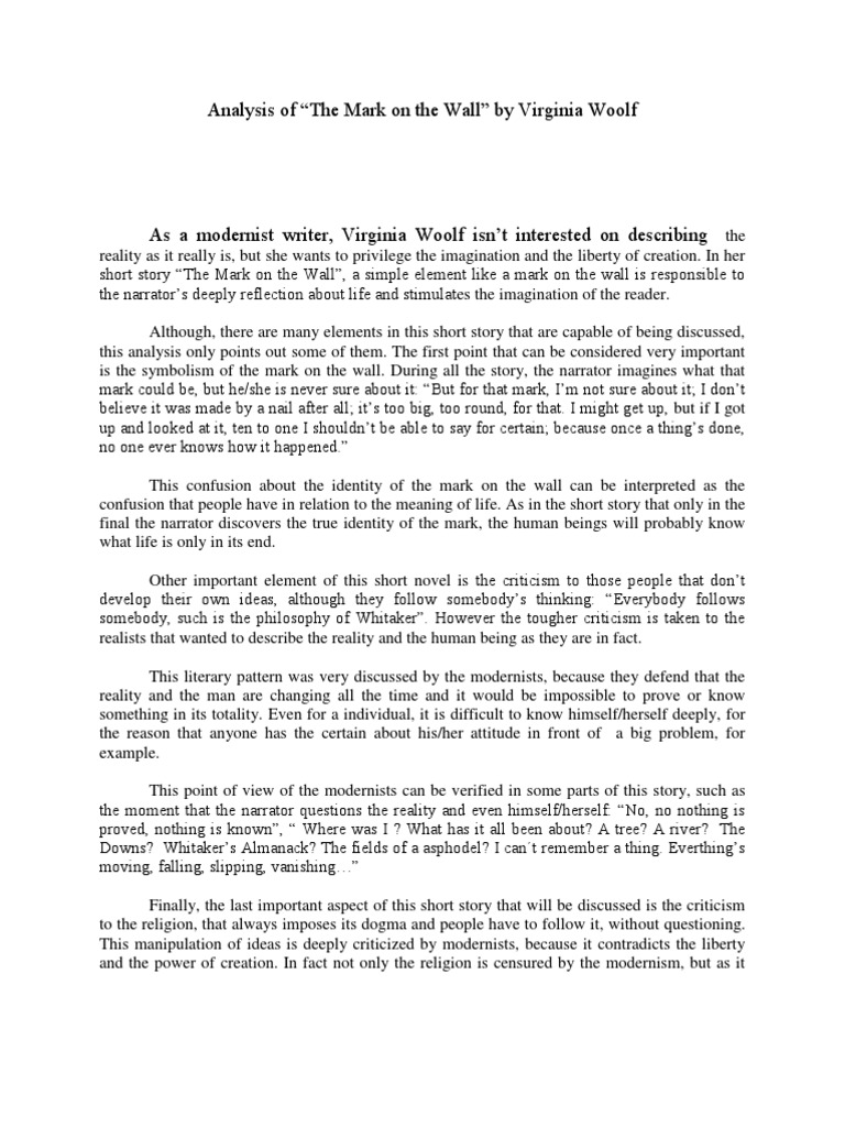 Analysis Of Mark On The Wall Pdf Criticism Reality