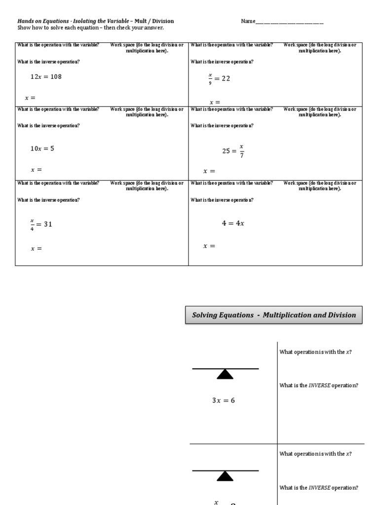 Hands On Equations - Mult Divide Foldable | PDF | Teaching Mathematics