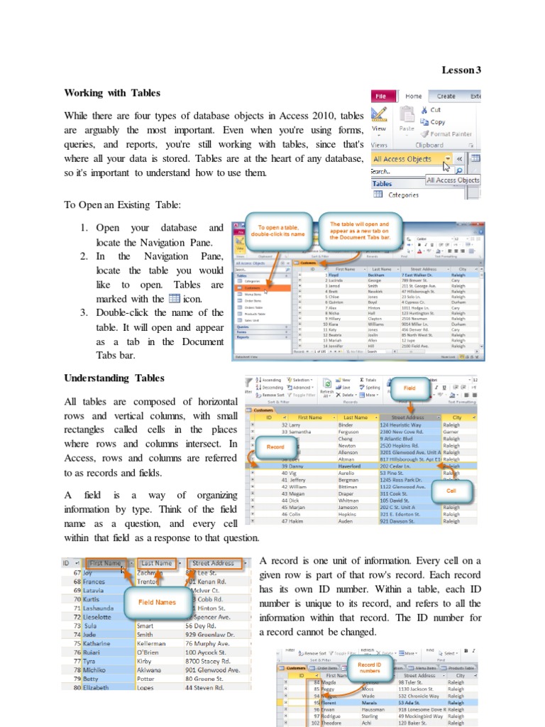 Access 2010 Lesson3 | PDF | Databases | Table (Database)
