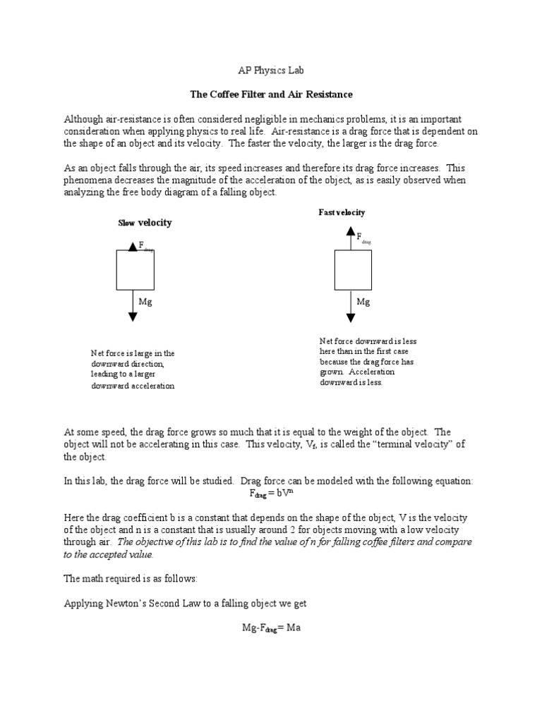 Coffee Filter Lab PDF Drag (Physics) Velocity