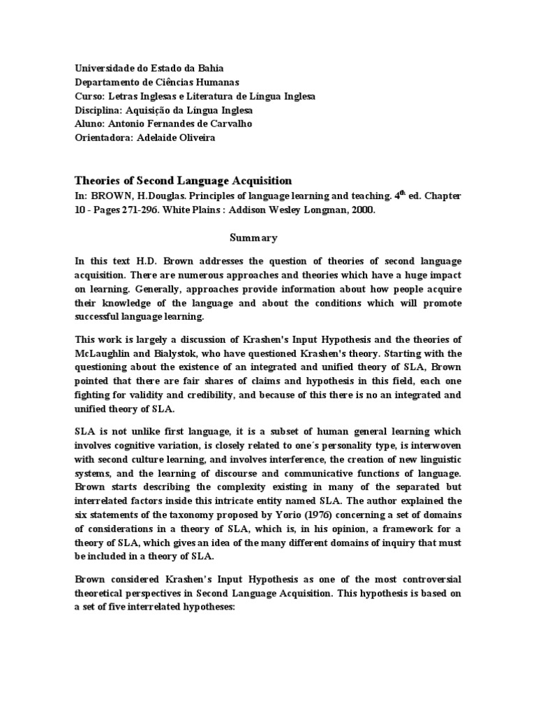 Theories of Second Language Acquisition | PDF | Second