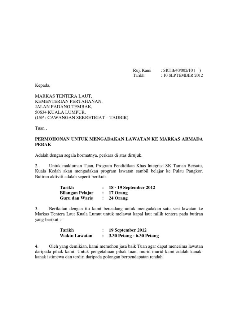 Surat Permohonan Lawatan Ke Tldm Pdf