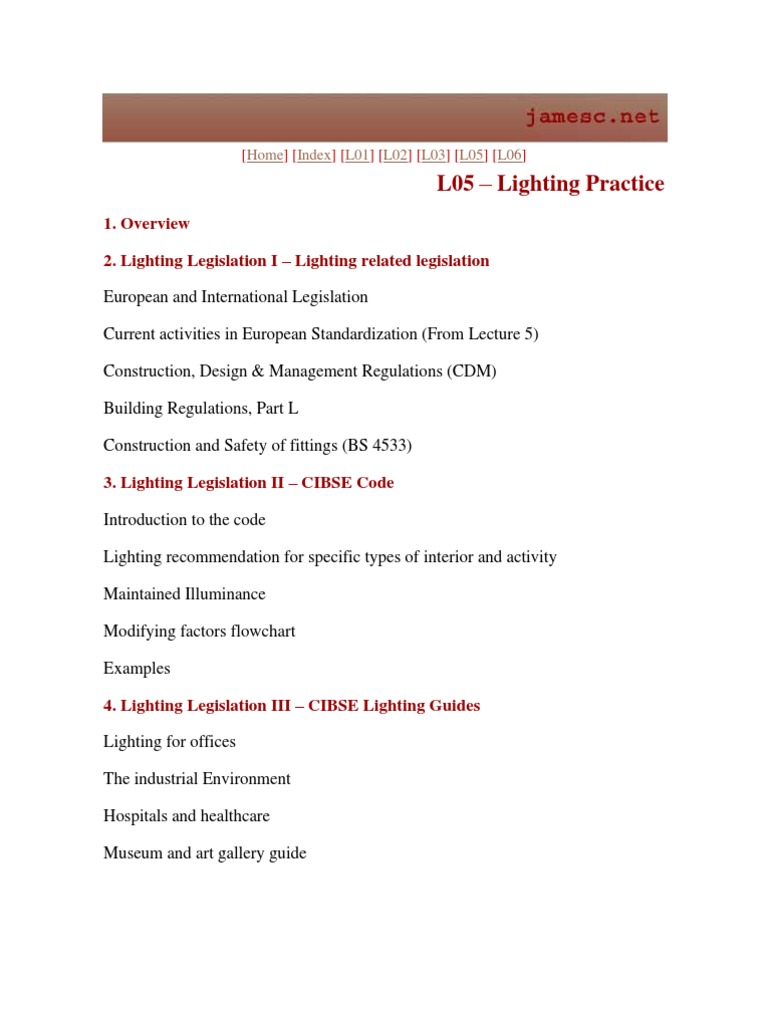 Overview of Key Lighting Legislation, Standards and Design