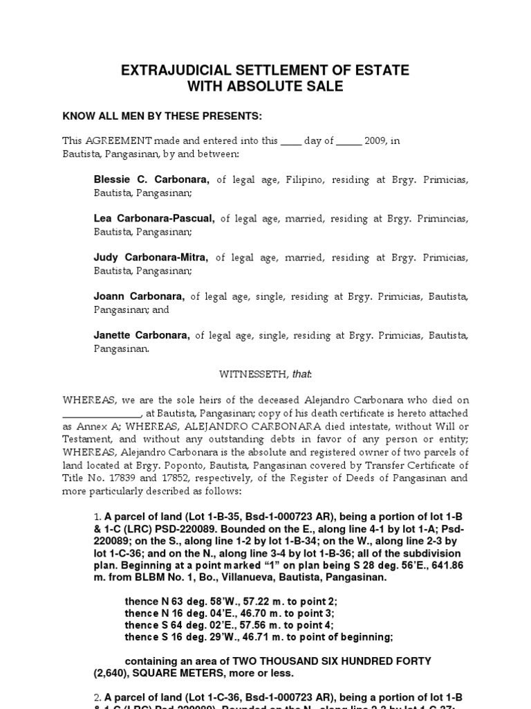 Extrajudicial Settlement of Estate | Civil Law (Legal System) | Natural