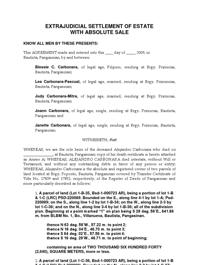 deed form sale absolute of legal (Legal Civil Settlement Law Estate Extrajudicial of deed form sale absolute of legal (Legal Civil Settlement Law Estate Extrajudicial of