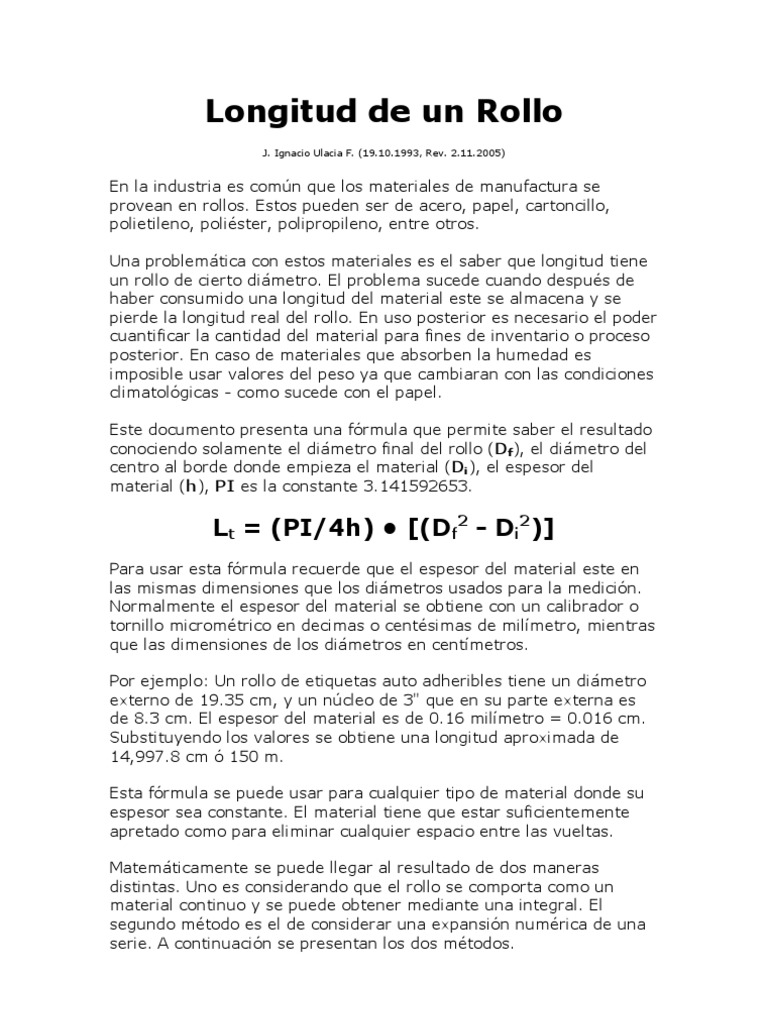 Cálculo de Longitud en Rollos de Material | PDF | Pi | Integral