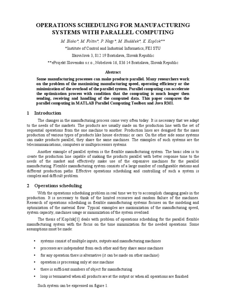 Operations Scheduling For Manufacturing Systems With Parallel Computing ...
