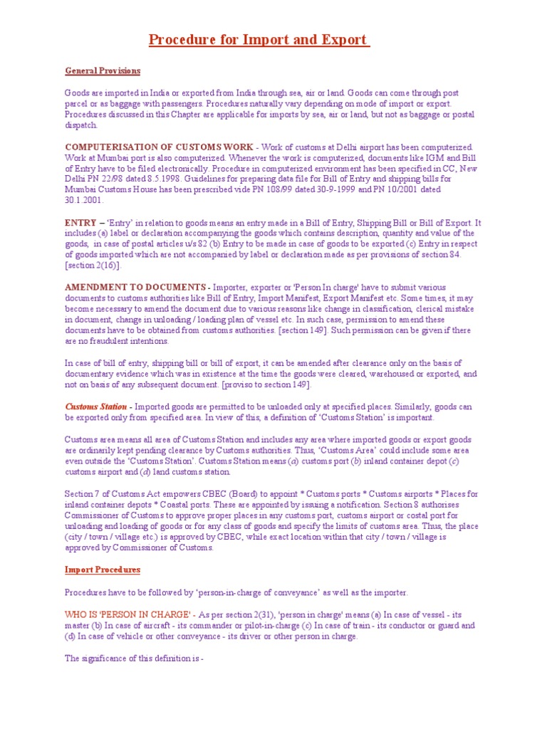 Procedure For Import and Export | PDF