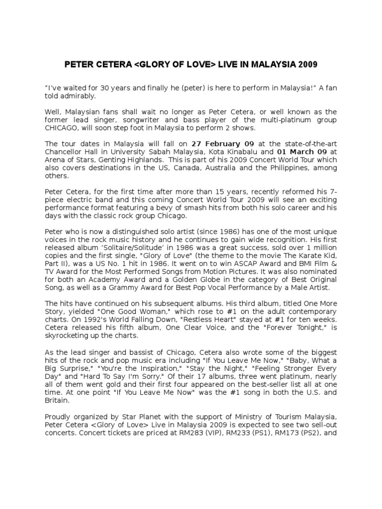 Peter Cetera Live In Concert Pdf Music Industry Sound Recording