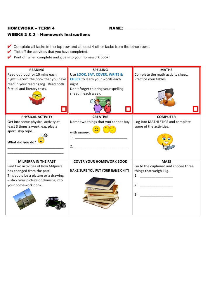 Pdhpe Homework Grid | PDF