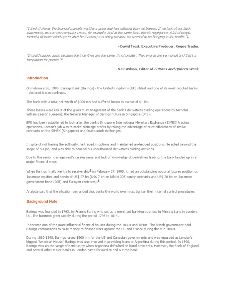Baring Banks Case PDF Derivative (Finance) Option (Finance)