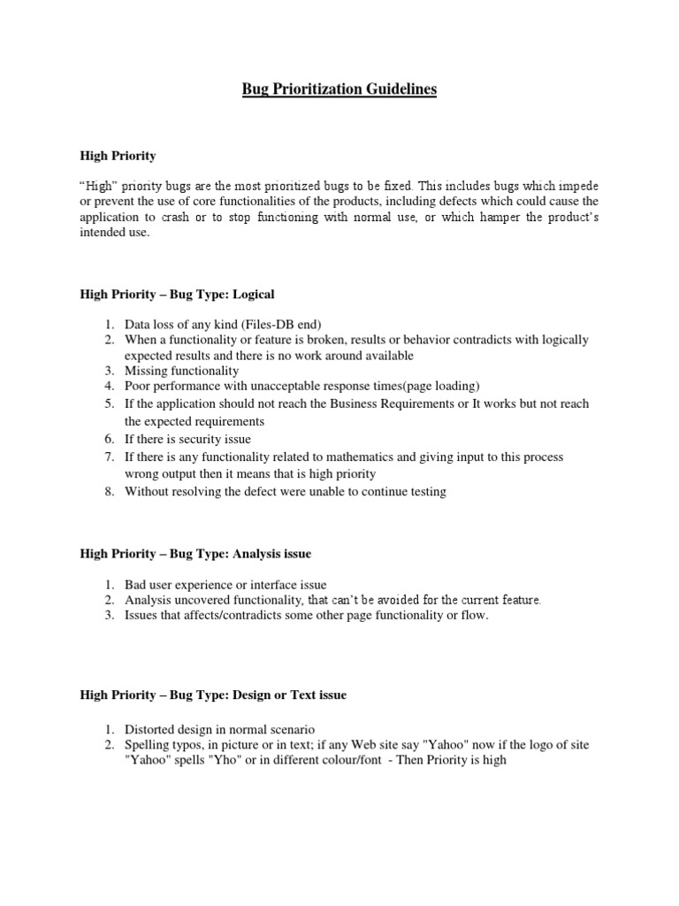 Bug Prioritization Guidelines | PDF | Software Bug | Information ...