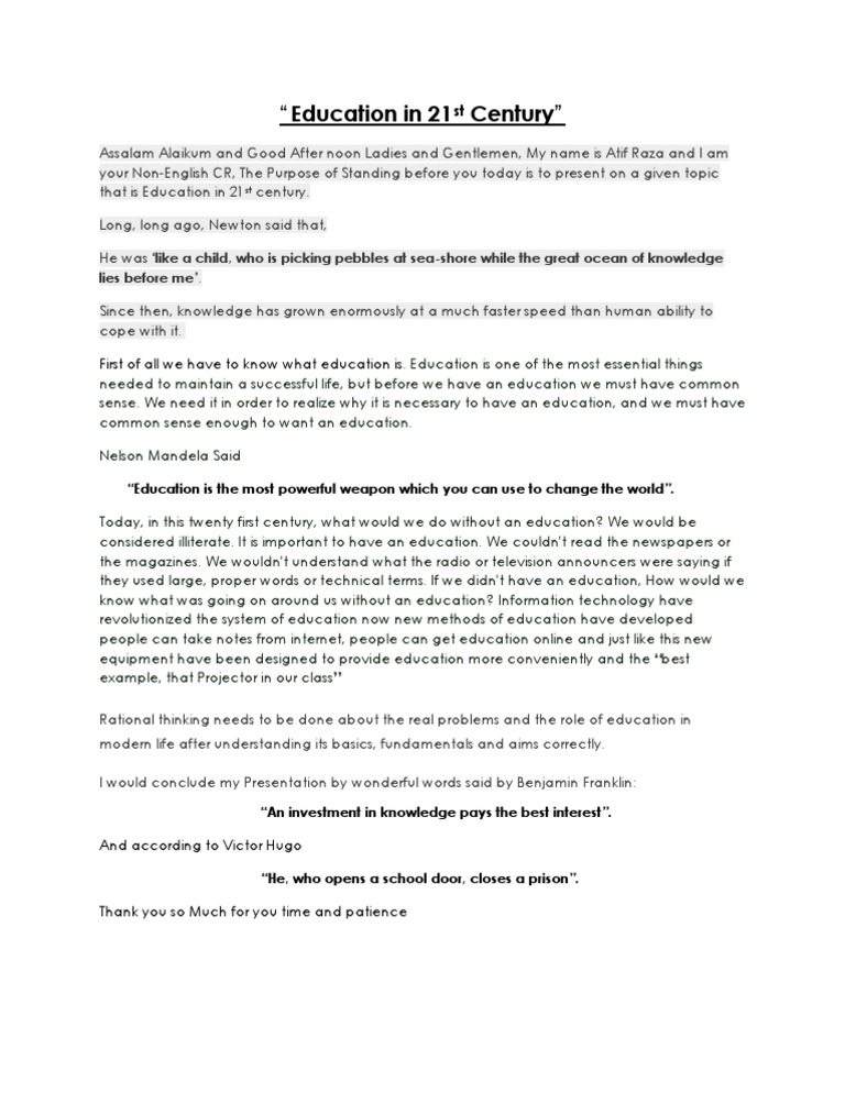 Importance of Education in the 21st Century | PDF | Social Science