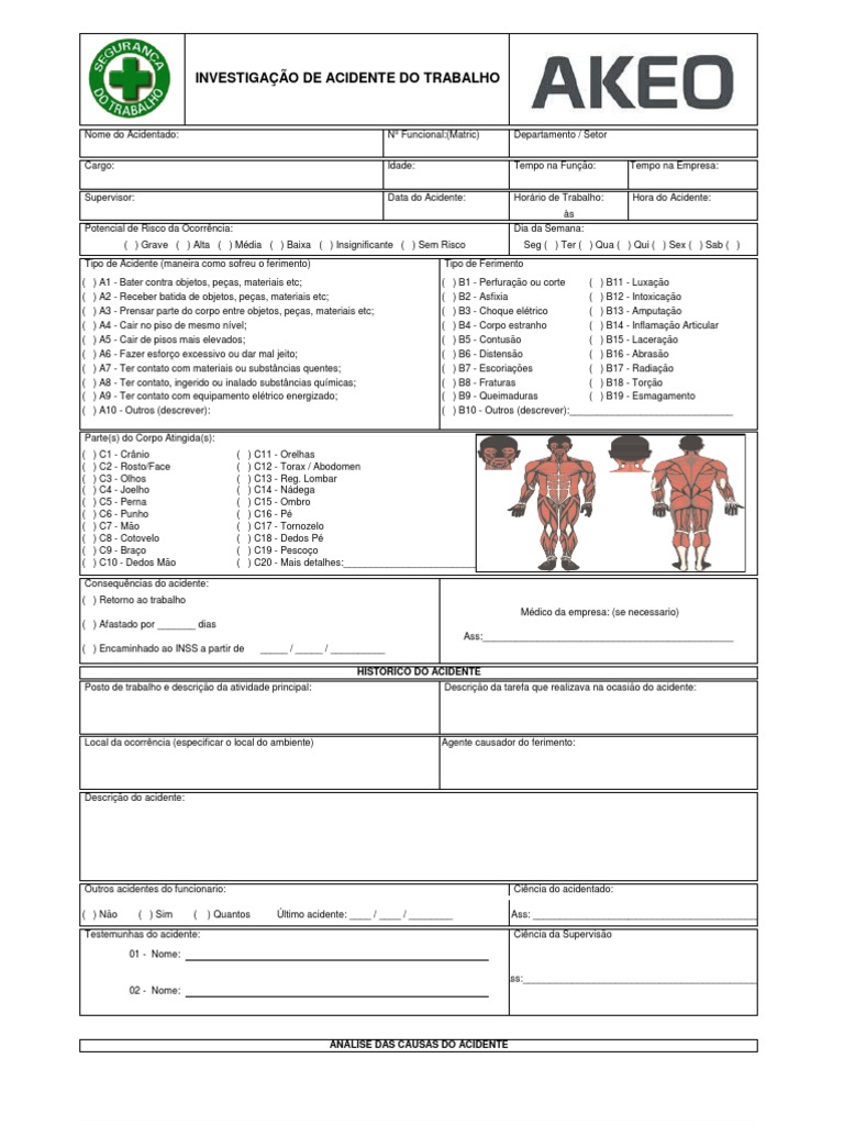 Ficha de Investigacao de Acidentes 1 Akeo PDF Bemestar Médico