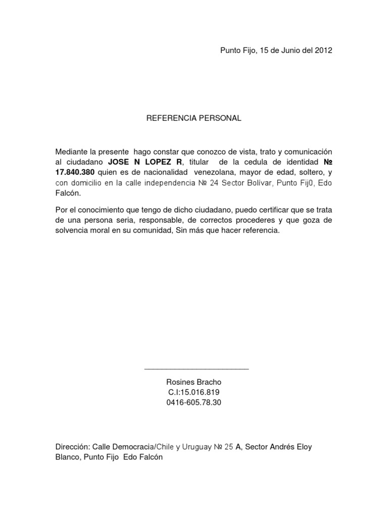 Formato de Referencias Personales | PDF