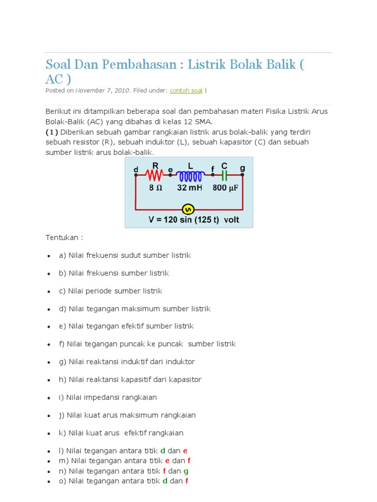 Soal Dan Pembahasan Listrik Bolak Balik Ac