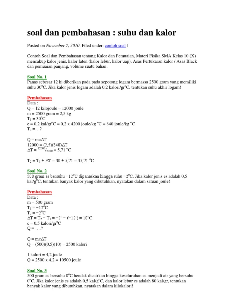Contoh Soal Kalor Dan Pembahasannya Kelas 7 Contoh Soal Terbaru