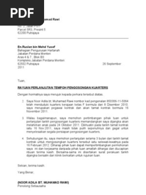 Contoh Surat Rasmi Permohonan Lanjutan Masa