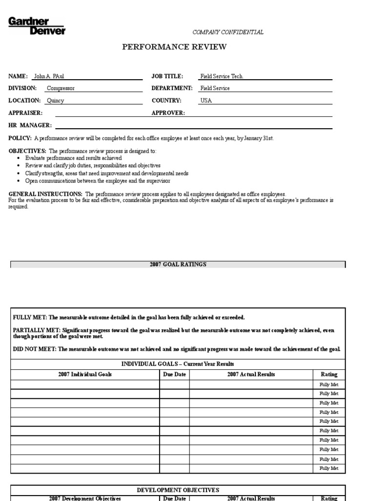 John A. Paul Performance Review 2007 | PDF | Performance Appraisal | Goal