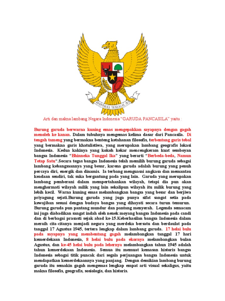 Arti Dan Makna Lambang Negara Indonesia