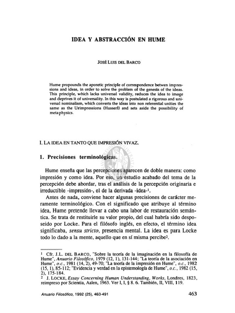 Idea y Abstracción en Hume | PDF | David Hume | Importar