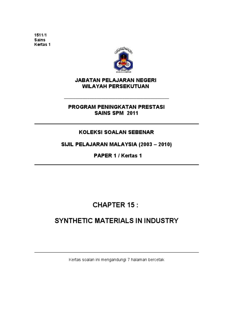 SPM 20032010 Ch15 Synthetic Materials PDF Plastic Polymers