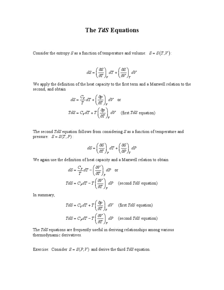 The Tds Equations Heat Temperature