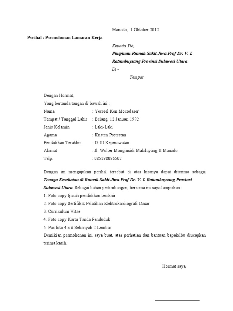 53508170 Contoh Surat Lamaran Kerja Dan Cv