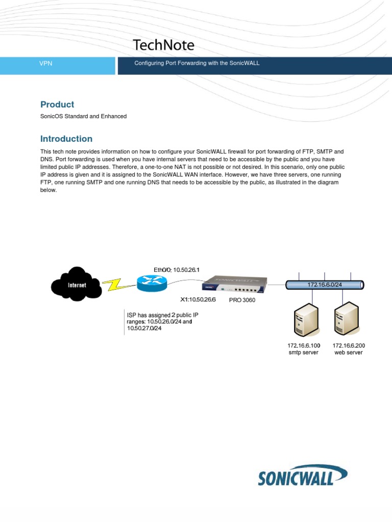 Configuring SonicWALL Port Forwarding Port Networking