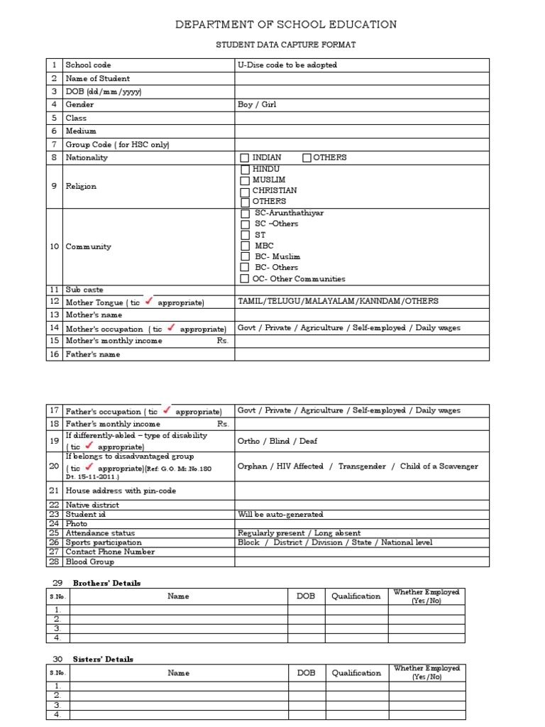 Student Data Capture Format PDF | PDF | Wellness | Lifestyle