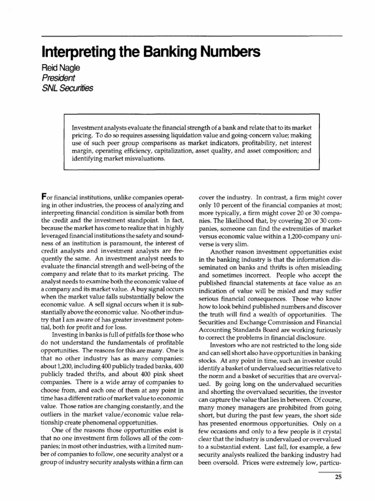 Interpreting The Banking Numbers Cfa | PDF | Banks | Book Value