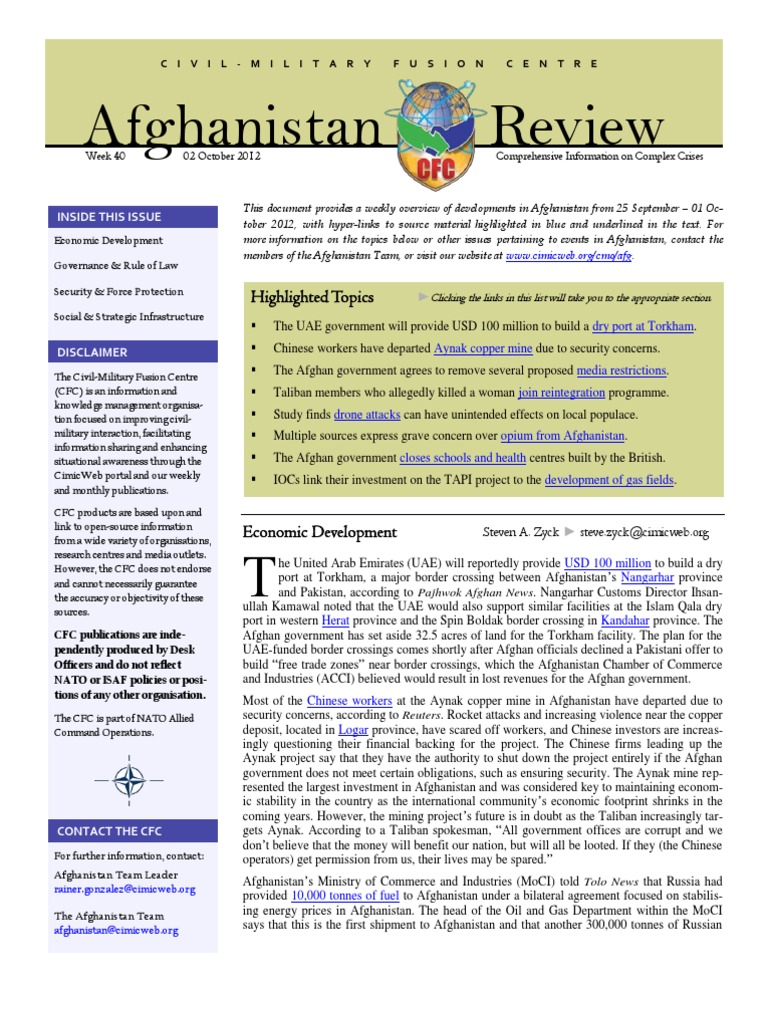 Afghanistan Weekly Developments | PDF | Afghanistan | Taliban