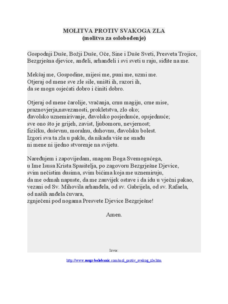 Najjaca Molitva Protiv Zla