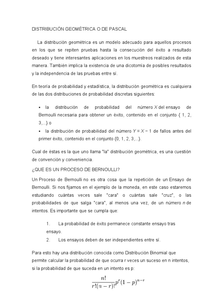Distribución Geométrica y de Pascal | PDF | Probabilidad | Distribución ...