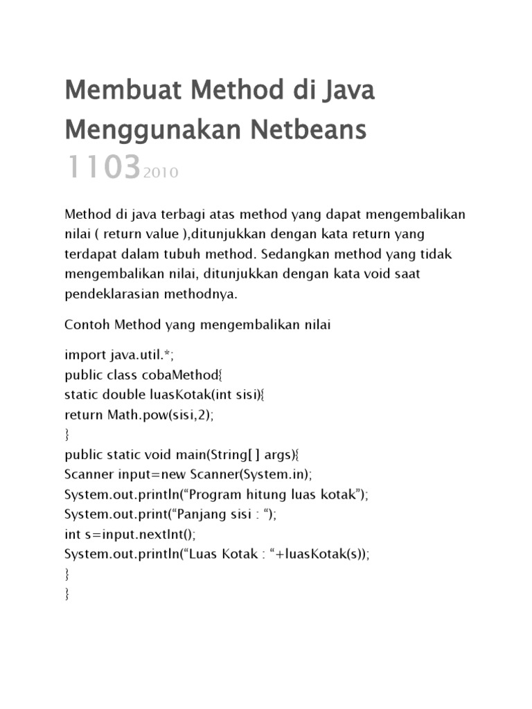 Membuat Method Di Java Menggunakan | PDF