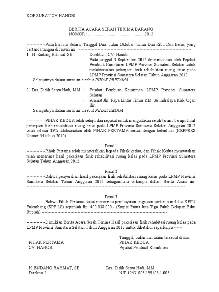 Berita Acara Serah Terima Barang