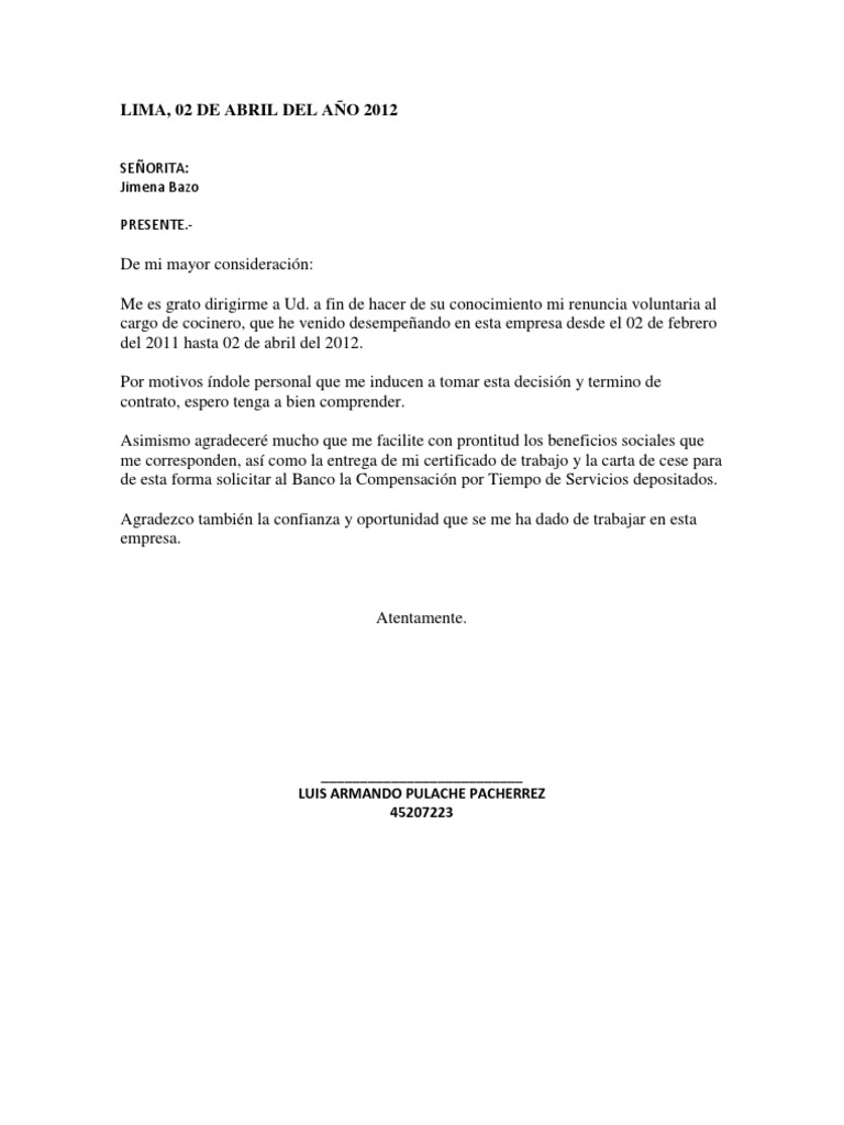 Carta de Renuncia