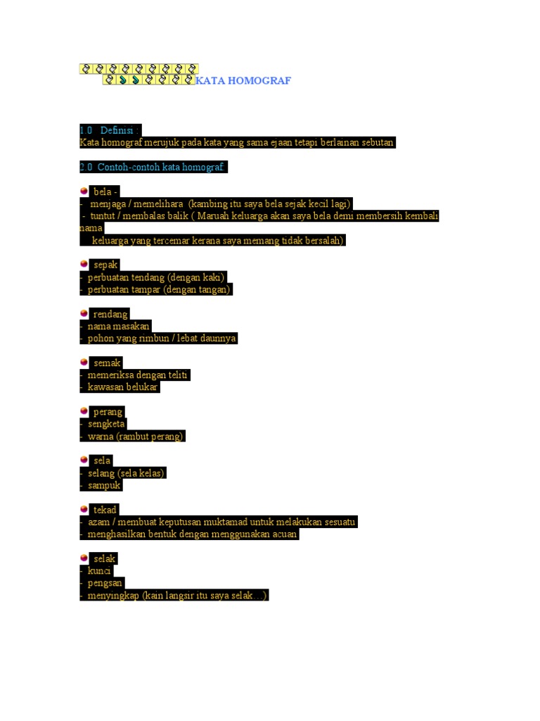 Contoh Homogrof Bahasa Melayu