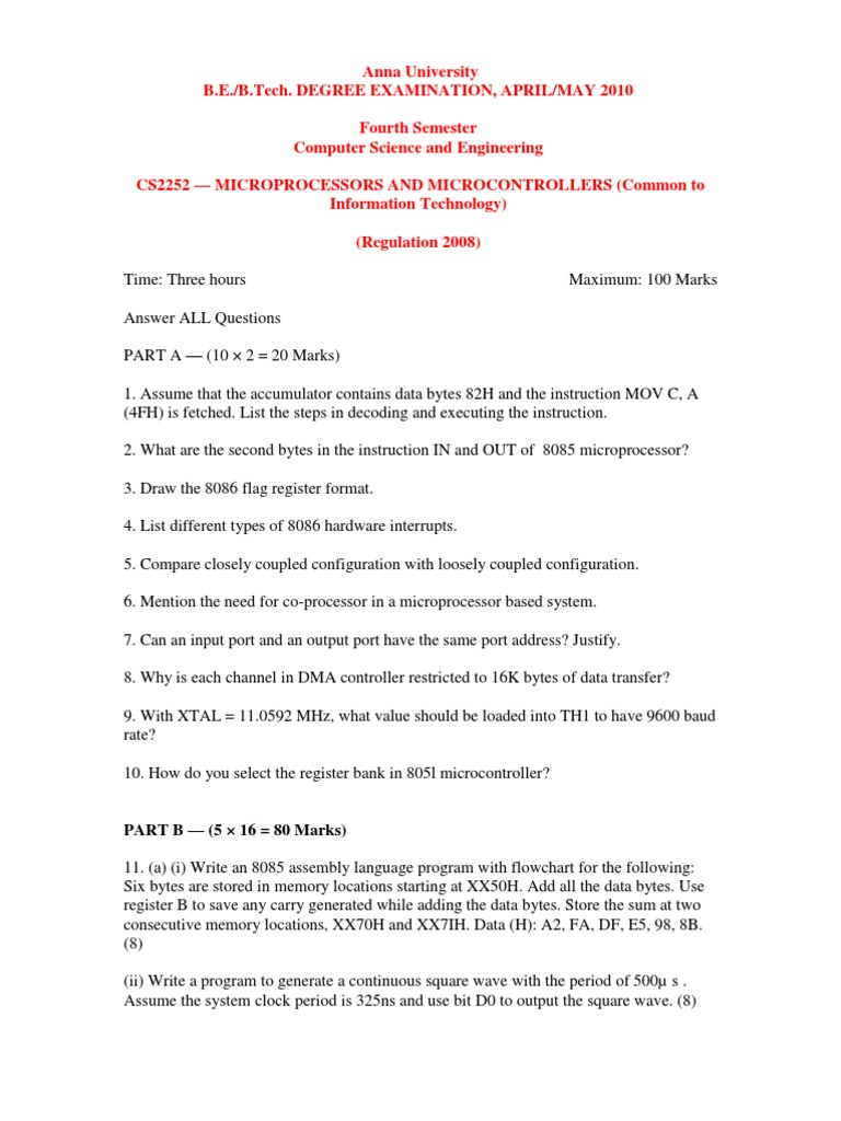 Anna University Microprocessors Exam 2010 | PDF | Instruction Set ...