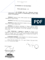Proclamation No. 488 Declaring October 26 2012 as regular holiday in the Philippines