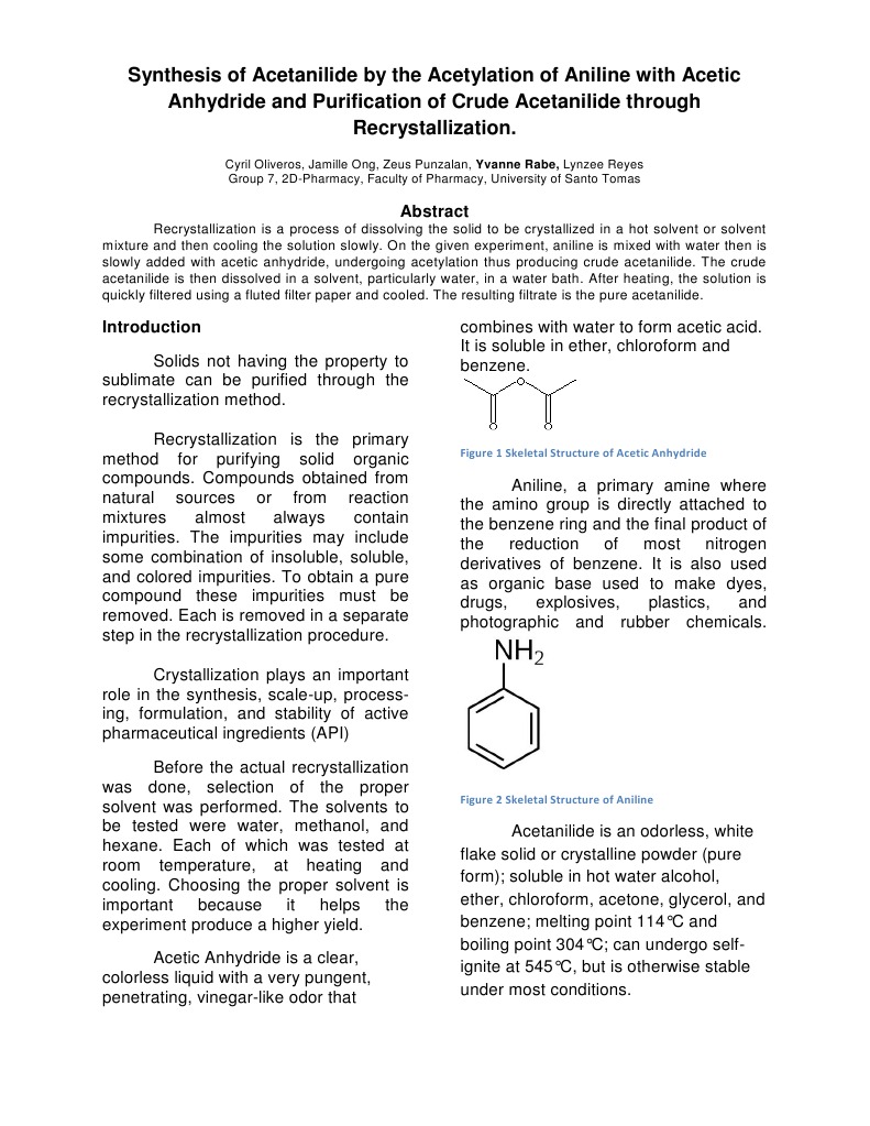 Recrystallization of Acetanilide PDF Solubility Solvent