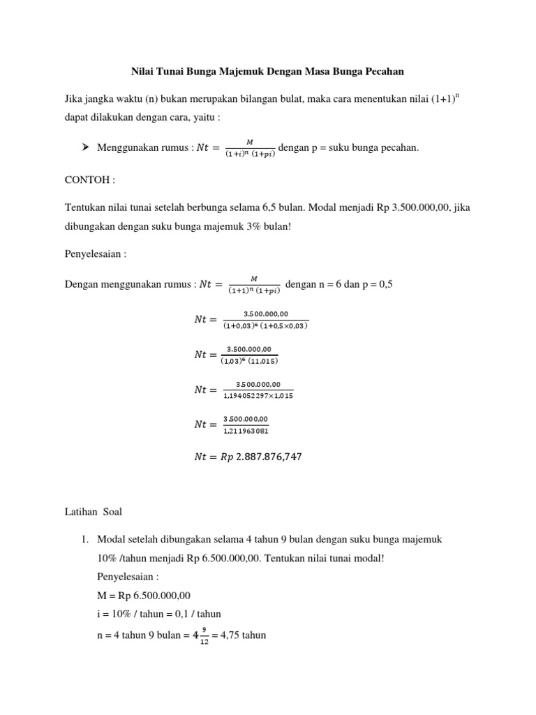 Nilai Tunai Bunga Majemuk Dengan Masa Bunga Pecahan