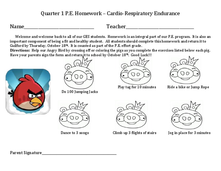 Q1 P.E. Homework: Cardio-Endurance Activities | PDF