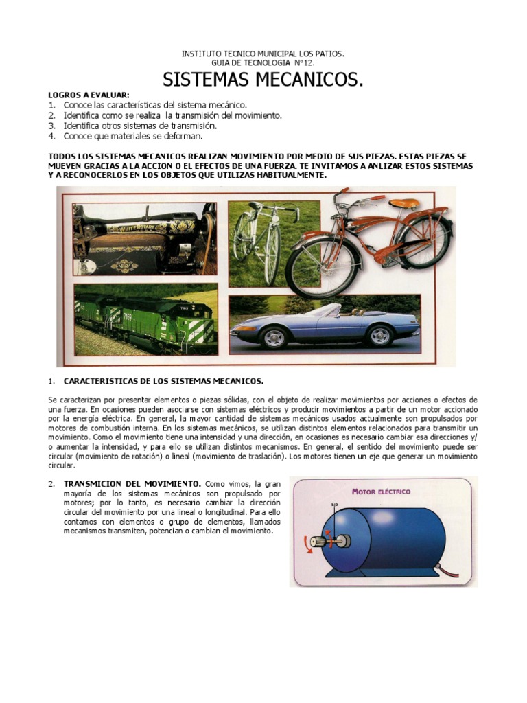 Guia 12 Sistemas Mecánicos Pdf Engranaje Movimiento Física