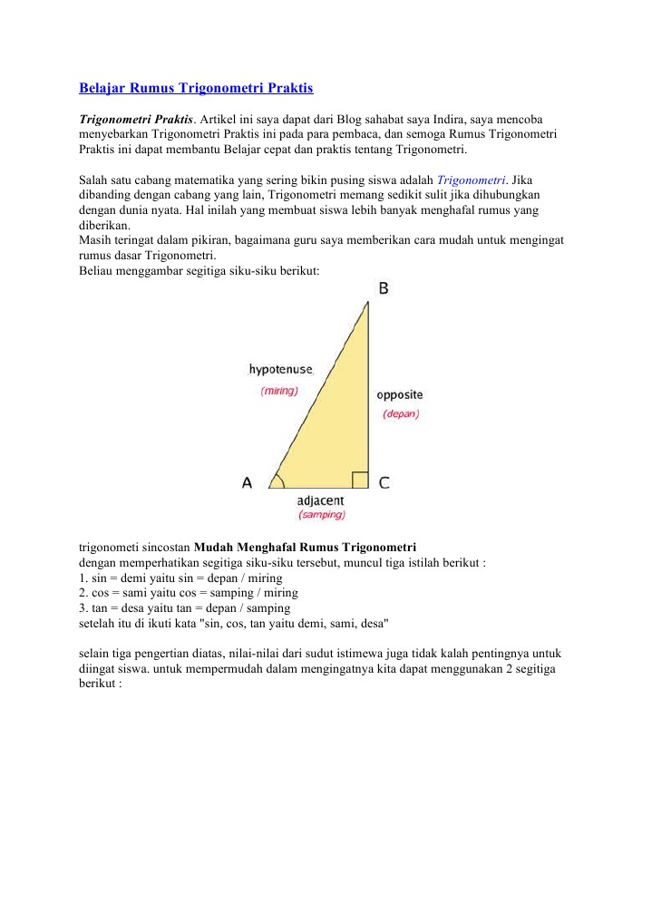 Belajar Rumus Trigonometri Praktis