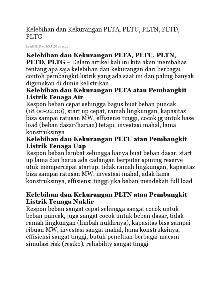 Kelebihan Dan Kekurangan Plta Pdf