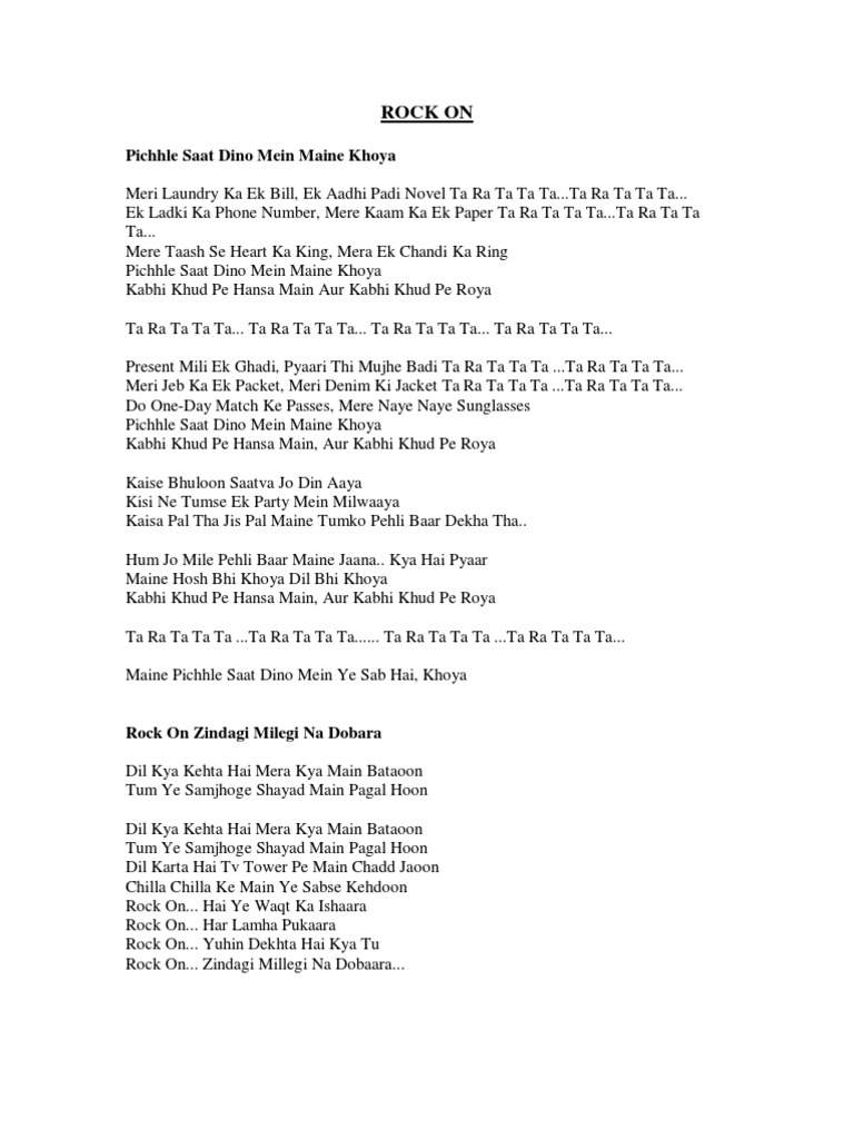 Pichhle Saat Dino Mein Maine Khoya Rock On Leisure scribd