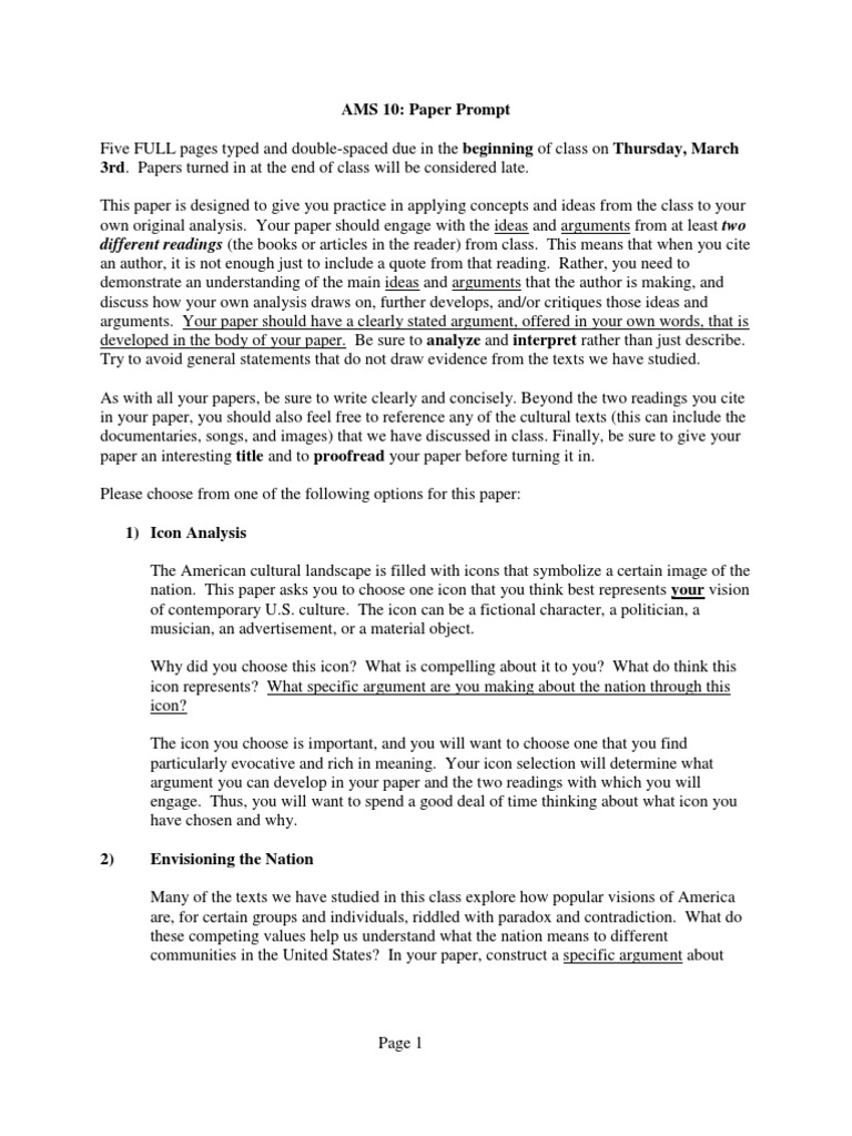 AMS 10 Paper Prompt: Icon Analysis & Nation | PDF | Reading (Process ...